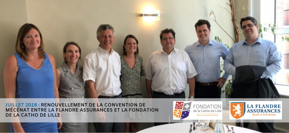 Signature convention de mécénat entre La Flandre Assurances et Fondation de la catho de Lille, juillet 2018